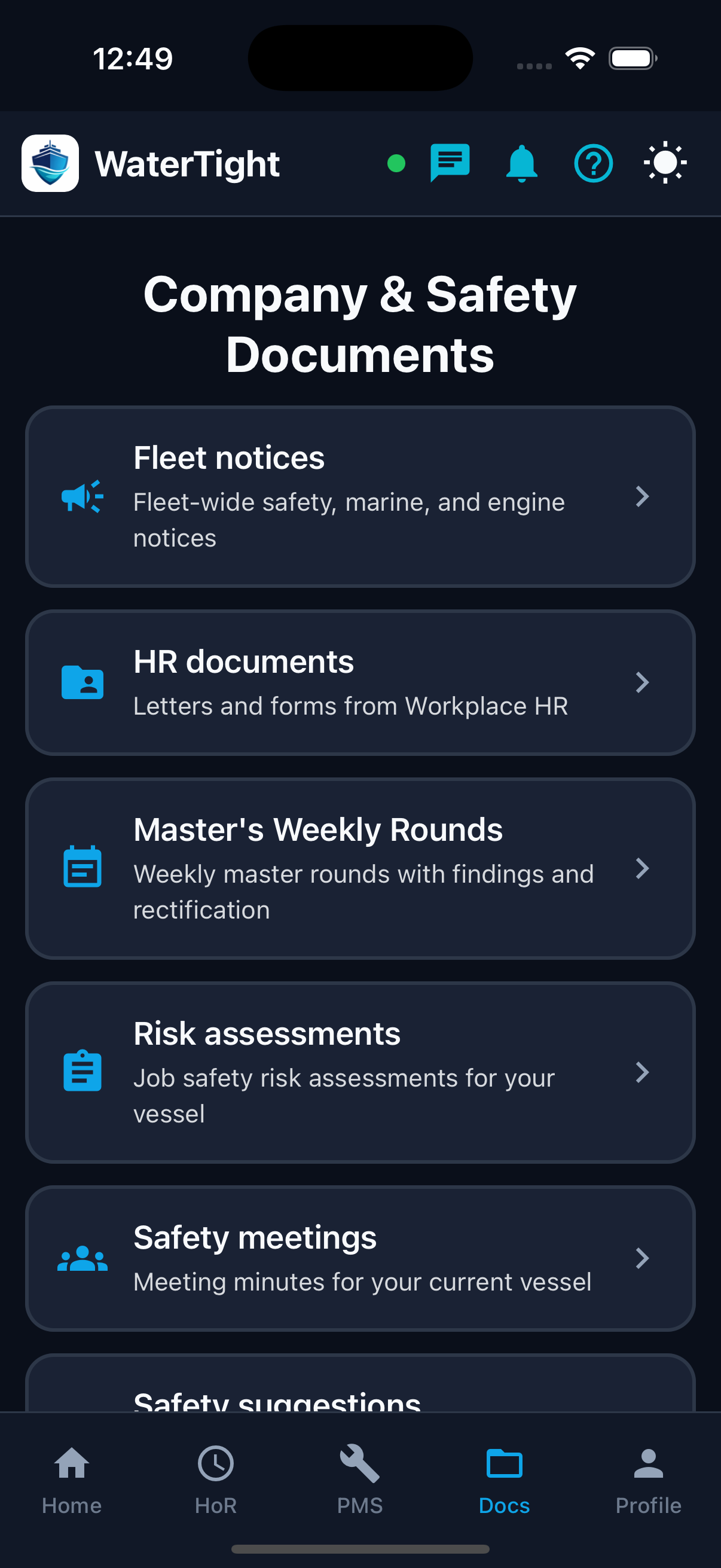 WaterTight crew mobile app for PMS, hours of rest, and safety